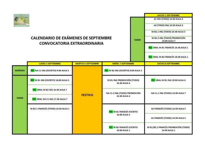 calendarios de exámenes vigentes escuela oficial de idiomas priego de